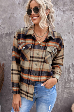 Plaid Button Front Pocket Shirt Shacket