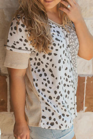 Plus Size Leopard V-Neck Short Sleeve T-Shirt