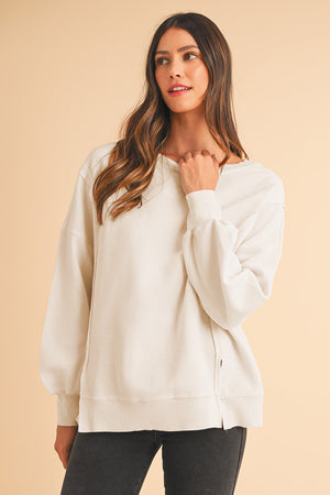 Gray Knit Bishop Sleeve Split Oversized Sweatshirt