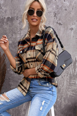 Plaid Button Front Pocket Shirt Shacket