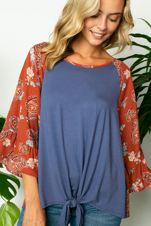 PAISLEY SOLID MIX RUFFLE SL TOP