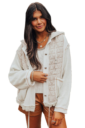 Light Blue Quilted Textured Patchwork Hooded Jacket