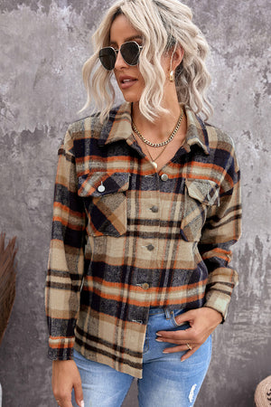 Plaid Button Front Pocket Shirt Shacket