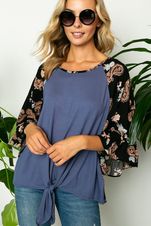 PAISLEY SOLID MIX RUFFLE SL TOP