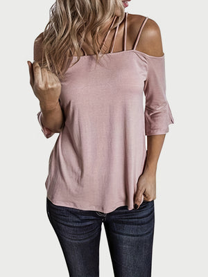 Cold Shoulder Three-Quarter Sleeve Blouse