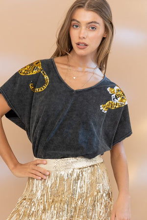 Tiger Sequin Patch T Shirt