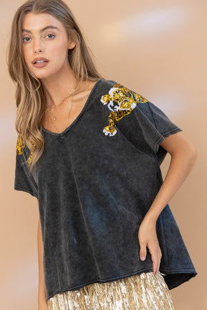 Tiger Sequin Patch T Shirt