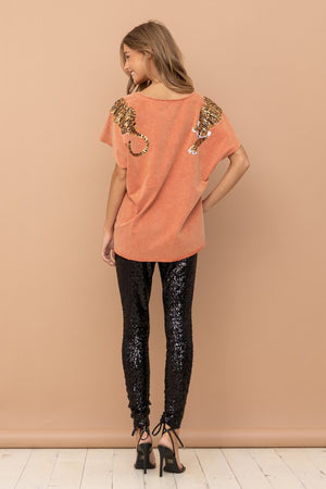 Tiger Sequin Patch T Shirt