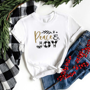 Plaid Peace And Joy Short Sleeve Graphic Tee