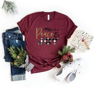 Plaid Peace And Joy Short Sleeve Graphic Tee