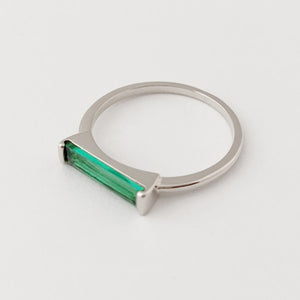 Green Long Crystal Baguette Ring