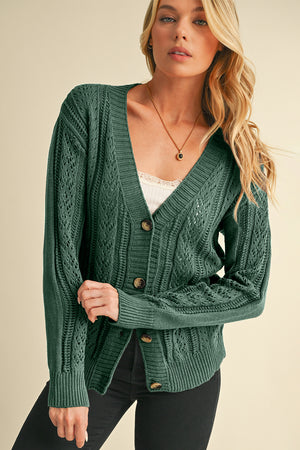 Black Hollow Knit Drop Shoulder Cardigan