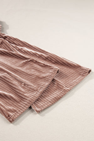 Dusty Pink Solid Color High Waist Corduroy Flare Pants