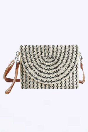 Stripe Straw Convertible Clutch Swing Bag