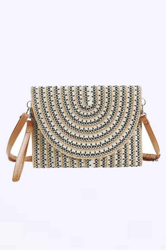 Stripe Straw Convertible Clutch Swing Bag