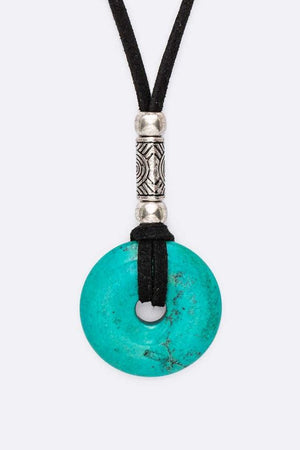 Turquoise Round Pendant Leather Necklace Set