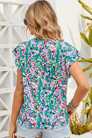 Printed Round Neck Cap Sleeve Blouse