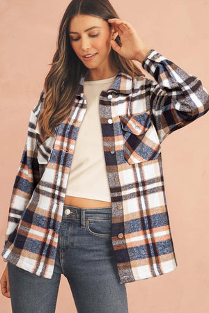 Plaid Button Front Pocket Shirt Shacket