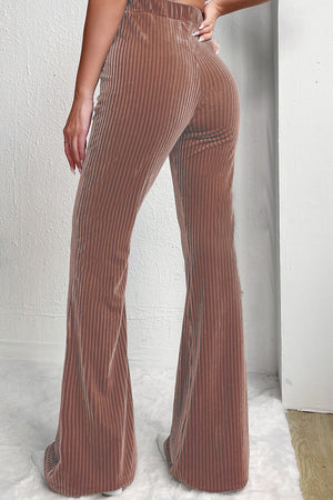 Dusty Pink Solid Color High Waist Corduroy Flare Pants