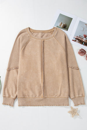 Waffle Knit Patchwork Raglan Sleeve Sweatshirt