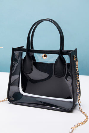 Black PVC PU Leather Chain Strap Clear Shoulder Bag