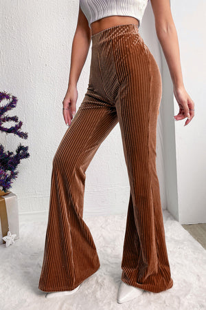 Dusty Pink Solid Color High Waist Corduroy Flare Pants