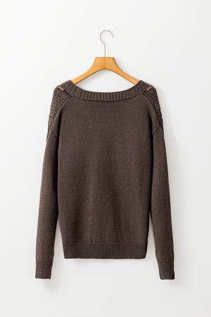 Black Hollow Knit Drop Shoulder Cardigan