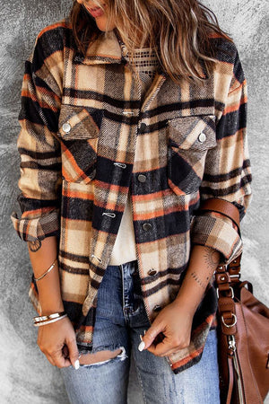 Plaid Button Front Pocket Shirt Shacket