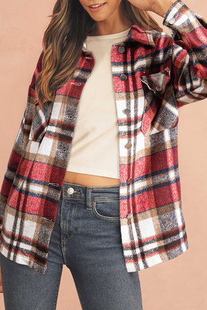 Plaid Button Front Pocket Shirt Shacket