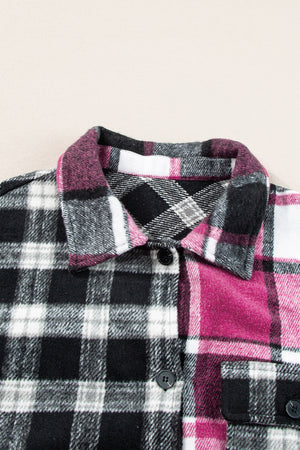 Black Plaid Colorblock Loose Flat Pocket Shacket