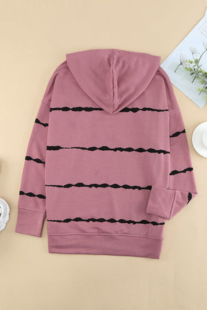 Drawstring Striped Dropped Shoulder Hoodie