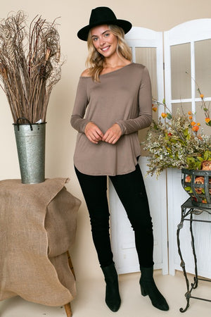 SOLID JERSEY ONE SHOULDER LONG SLEEVE TOP