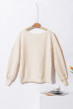 Gray Knit Bishop Sleeve Split Oversized Sweatshirt