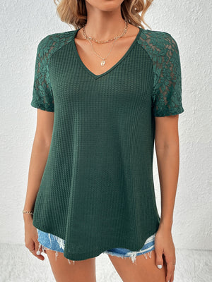 Lace Detail V-Neck Short Sleeve T-Shirt