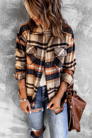 Plaid Button Front Pocket Shirt Shacket