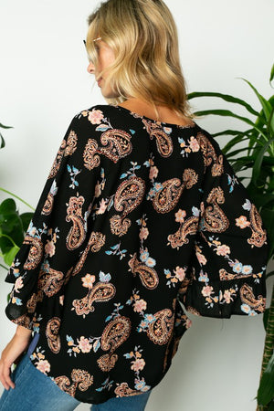 PAISLEY SOLID MIX RUFFLE SL TOP