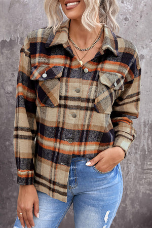 Plaid Button Front Pocket Shirt Shacket