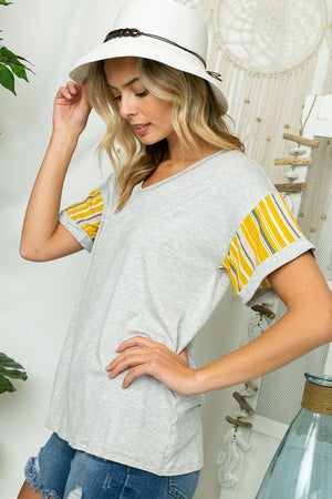 SOLID STRIPE MIXED BOXY TOP