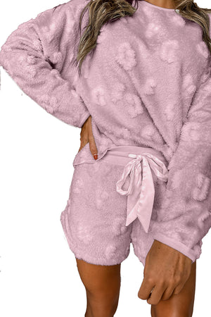 Lavendula Cheetah Fleece Loose Two Piece Pajama Set