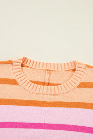 Contrast Striped Round Neck Long Sleeve Knit Top