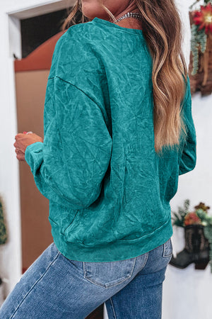 Real Teal saved by grace Letter Embroidery Mineral Wash Loose Sweatshirt
