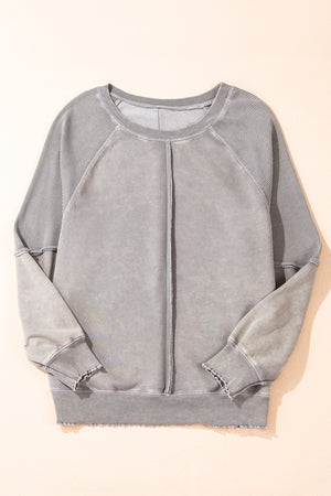 Waffle Knit Patchwork Raglan Sleeve Sweatshirt