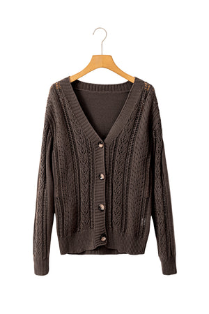 Black Hollow Knit Drop Shoulder Cardigan