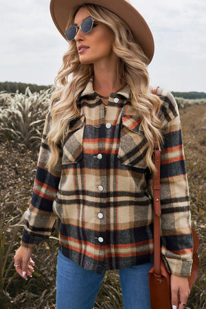 Plaid Button Front Pocket Shirt Shacket