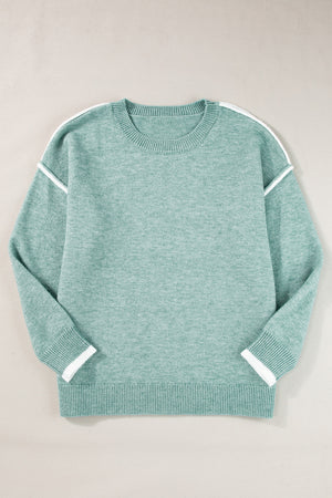 Moonlight Jade Contrast Edge Crewneck Knit Sweater