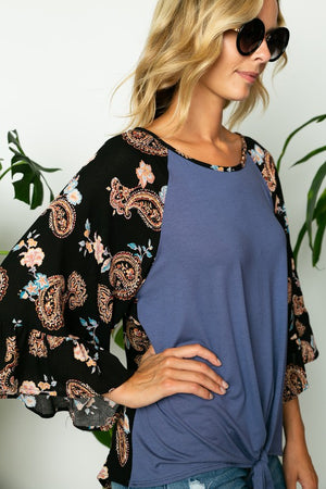 PAISLEY SOLID MIX RUFFLE SL TOP