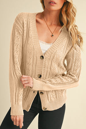 Black Hollow Knit Drop Shoulder Cardigan