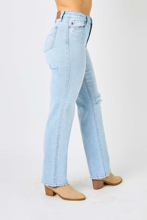 Judy Blue Full Size High Waist Distressed Straight Jeans