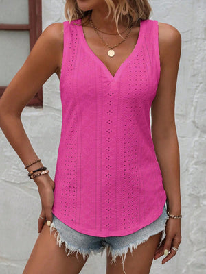 Eyelet V-Neck Wide Strap Tank