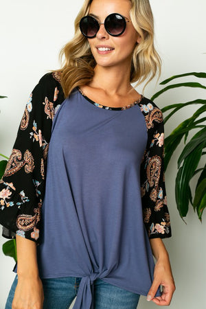 PAISLEY SOLID MIX RUFFLE SL TOP